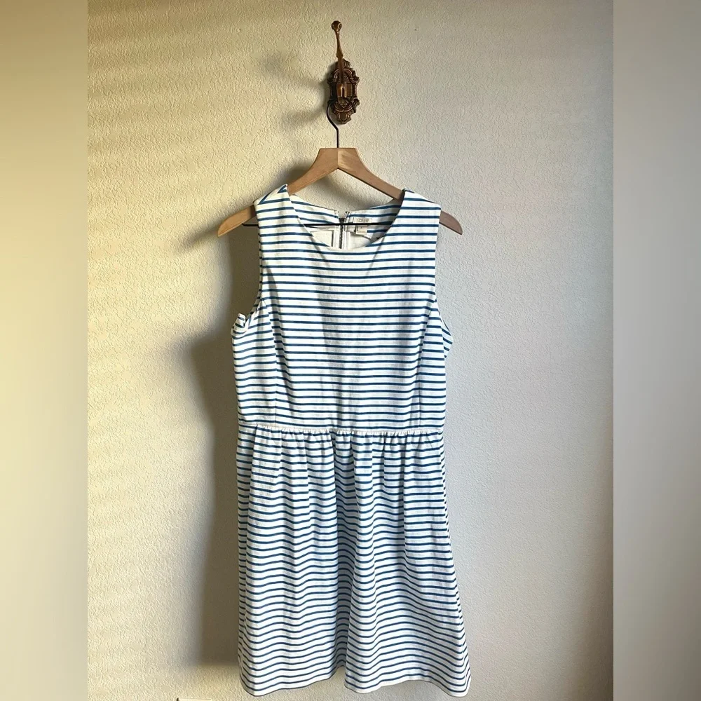 J. Crew White and Navy Striped Sleeveless Cotton Dress